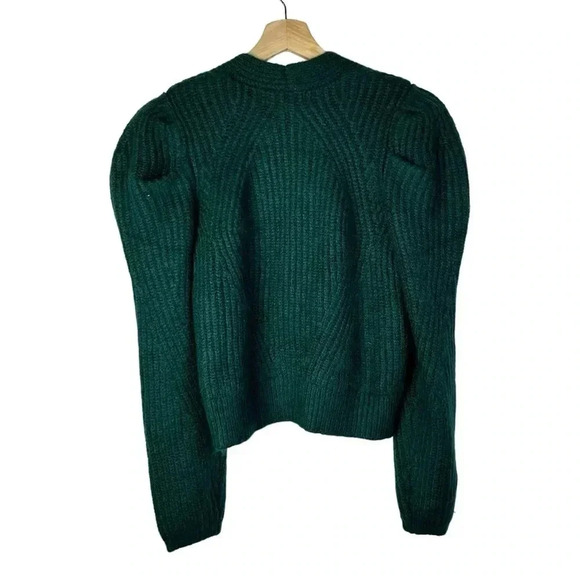 Design History Green Rib Knit Puff Sleeve Button Down Cardigan Sweater XS - Picture 4 of 6